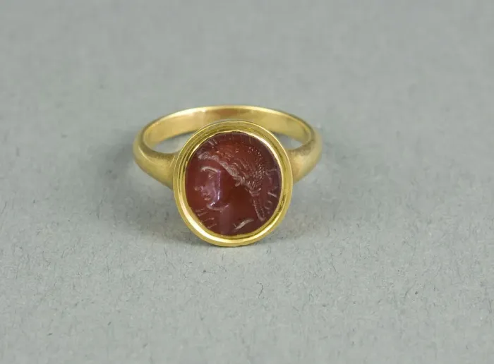 Framed Print : Finger Ring with Intaglio Depicting the Head of a Woman, (1st century?). Creator: Unknown Framed Print : Finger Ring with Intaglio Depicting the Head of a Woman, (1st century?). Creator: Unknown