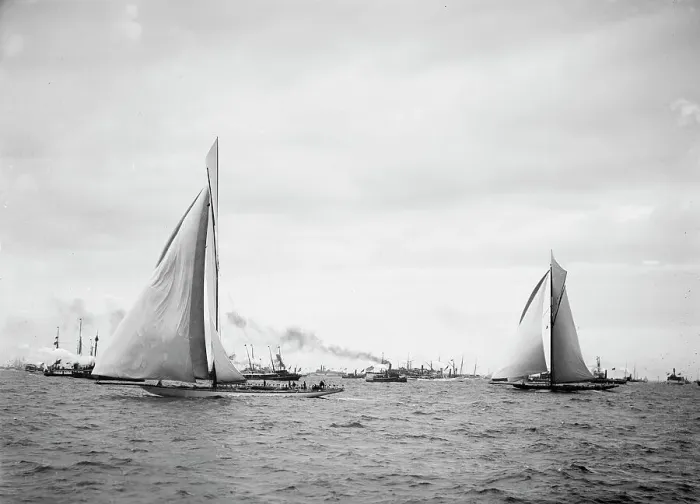 Framed Print : The Finish, Columbia on the line, Sept. 28, 1901, c1901. Creator: Unknown Framed Print : The Finish, Columbia on the line, Sept. 28, 1901, c1901. Creator: Unknown
