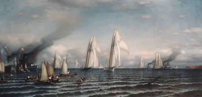 Framed Print : Finish First International Race for Americas Cup, August 8, 1870, 1870. Creator: Samuel Colman Framed Print : Finish First International Race for Americas Cup, August 8, 1870, 1870. Creator: Samuel Colman