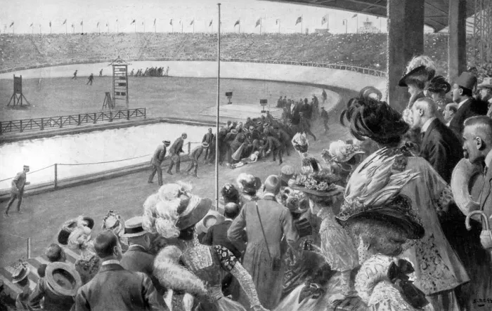 Framed Print : The finish of the marathon, Olympic Games, London, 1908, (c1920) Framed Print : The finish of the marathon, Olympic Games, London, 1908, (c1920)