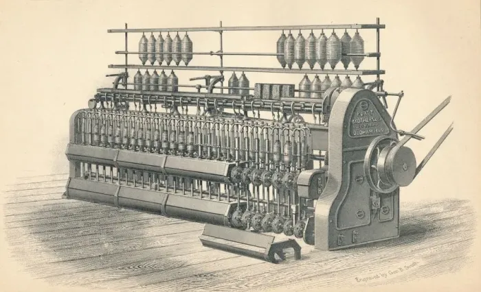 Framed Print : Finishing Roving Frame, by Platt, Brothers & Co. Oldham, 1874. Artist: GB Smith Framed Print : Finishing Roving Frame, by Platt, Brothers & Co. Oldham, 1874. Artist: GB Smith