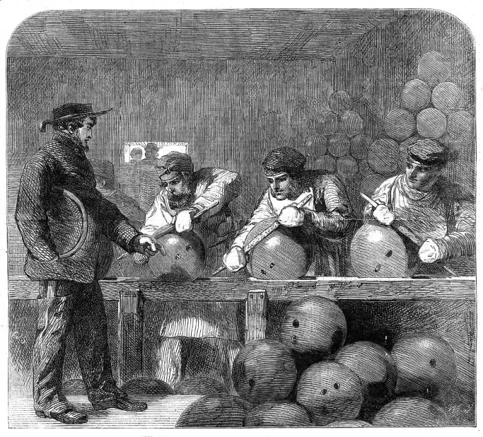 Framed Print : Finishing shells at Woolwich Arsenal, 1862. Creator: W Thomas Framed Print : Finishing shells at Woolwich Arsenal, 1862. Creator: W Thomas