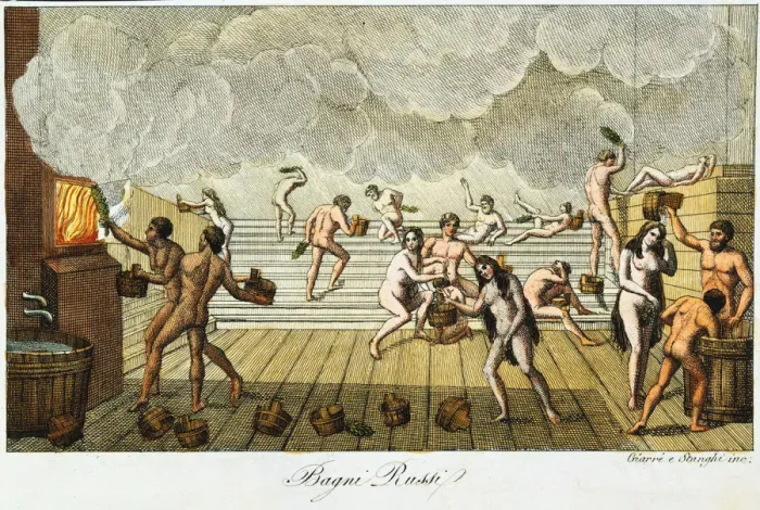 Framed Print : Finnish or Russian bath, 19th century Framed Print : Finnish or Russian bath, 19th century