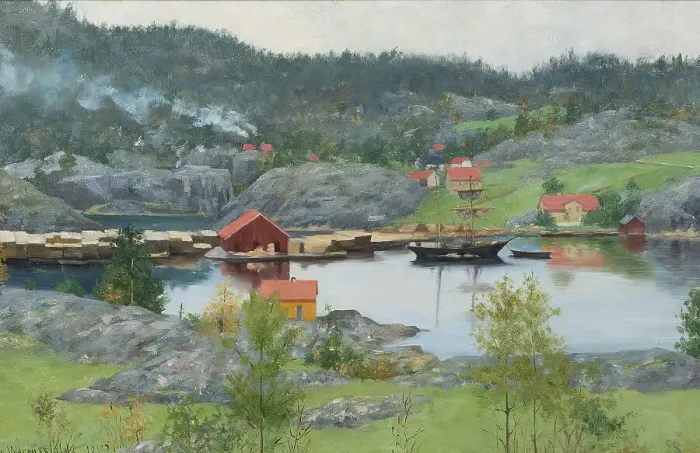 Framed Print : Fiord Landscape, 1882. Creator: Sofie Werenskiold Framed Print : Fiord Landscape, 1882. Creator: Sofie Werenskiold