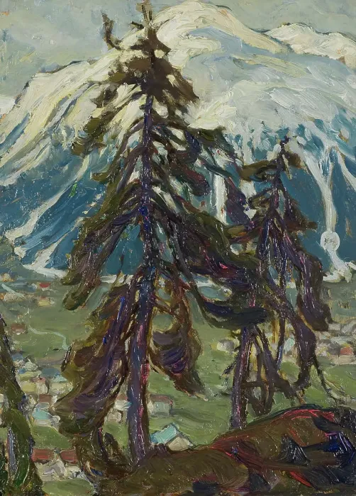 Framed Print : Fir Trees in front of the Mountains. Study from North Norway, c1900s. Creator: Anna Katarina Boberg Framed Print : Fir Trees in front of the Mountains. Study from North Norway, c1900s. Creator: Anna Katarina Boberg