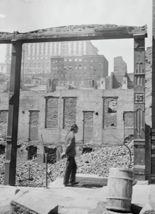 Framed Print : After the fire, 1906 (the Fairmount Hotel in the distance), Chinatown, San Francisco, 1906 Apr. Creator: Arnold Genthe Framed Print : After the fire, 1906 (the Fairmount Hotel in the distance), Chinatown, San Francisco, 1906 Apr. Creator: Arnold Genthe