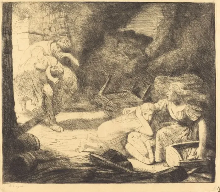 Framed Print : The Fire, 2nd plate (L incendie). Creator: Alphonse Legros