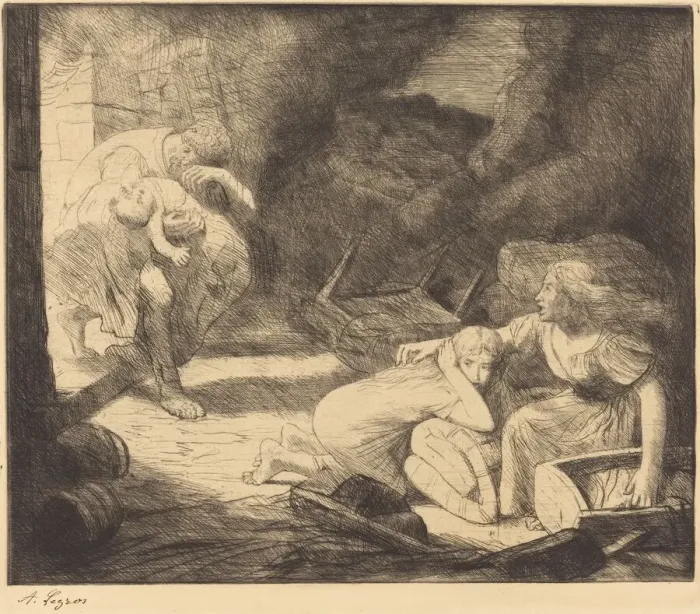 Framed Print : The Fire, 2nd plate (L incendie). Creator: Alphonse Legros Framed Print : The Fire, 2nd plate (L incendie). Creator: Alphonse Legros
