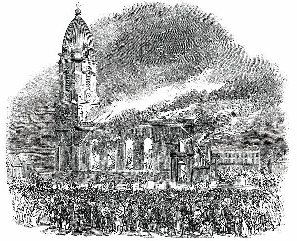Fire in All Saints Church, at Manchester, 1850. Creator: Unknown