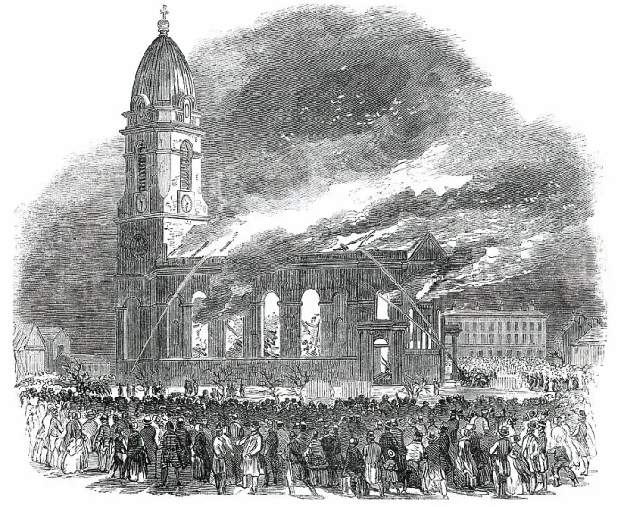 Framed Print : Fire in All Saints Church, at Manchester, 1850. Creator: Unknown Framed Print : Fire in All Saints Church, at Manchester, 1850. Creator: Unknown