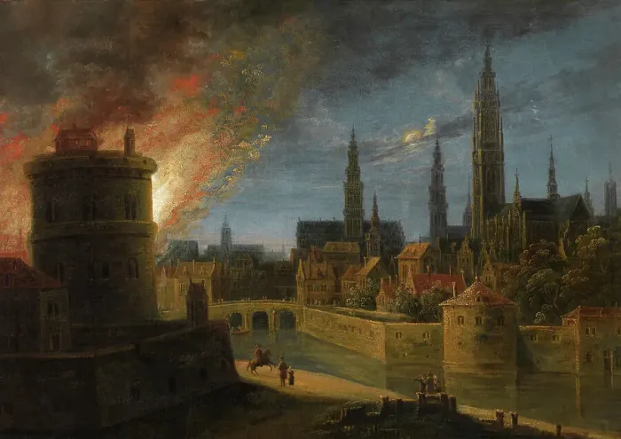 Framed Print : Fire in Antwerp, mid-17th century. Creator: Daniel van Heil Framed Print : Fire in Antwerp, mid-17th century. Creator: Daniel van Heil