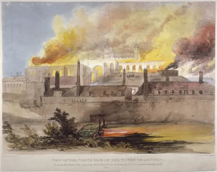 Framed Print : Fire at the Armoury in the Tower of London, 30 October 1841. Artist: Thomas Colman Dibdin Framed Print : Fire at the Armoury in the Tower of London, 30 October 1841. Artist: Thomas Colman Dibdin