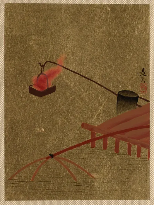 Framed Print : Fire Basket Suspended from Dock over a Fish Net in the Water. Creator: Shibata Zeshin Framed Print : Fire Basket Suspended from Dock over a Fish Net in the Water. Creator: Shibata Zeshin