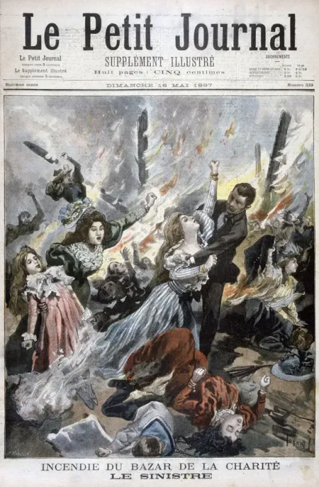 Framed Print : Fire at the Bazar de la Charite, Paris, 4th May 1897. Artist: F Meaulle Framed Print : Fire at the Bazar de la Charite, Paris, 4th May 1897. Artist: F Meaulle