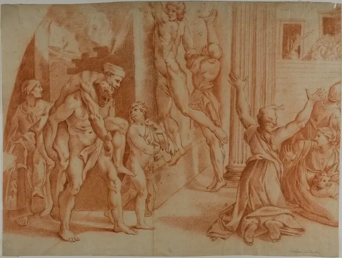 Framed Print : Fire in the Borgo (recto); Slight Sketch of the Fire in the Borgo (verso), 1726 / 1750. Creator: Ottaviano Dandini Framed Print : Fire in the Borgo (recto); Slight Sketch of the Fire in the Borgo (verso), 1726 / 1750. Creator: Ottaviano Dandini