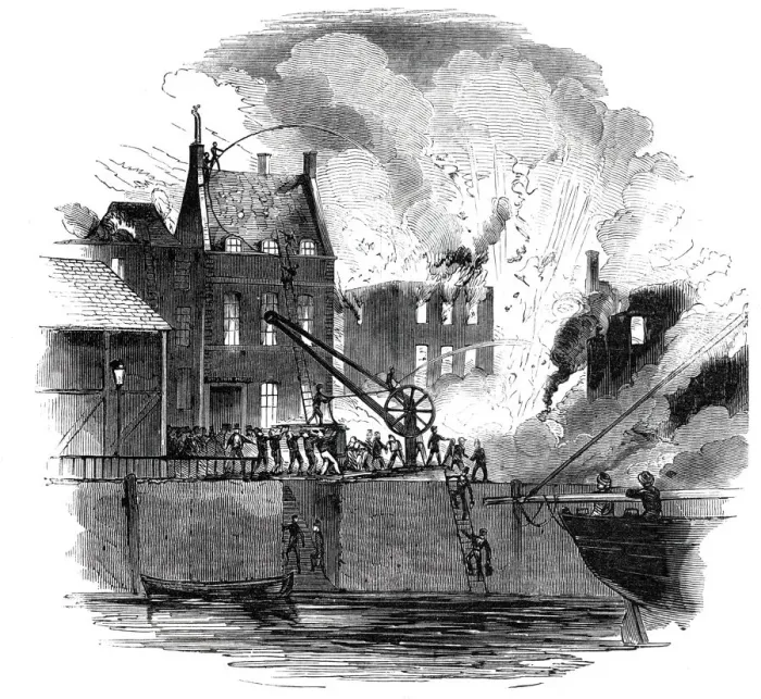 Framed Print : Fire at Boston - from a drawing by Mr. W. Caister, 1844. Creator: Unknown Framed Print : Fire at Boston - from a drawing by Mr. W. Caister, 1844. Creator: Unknown