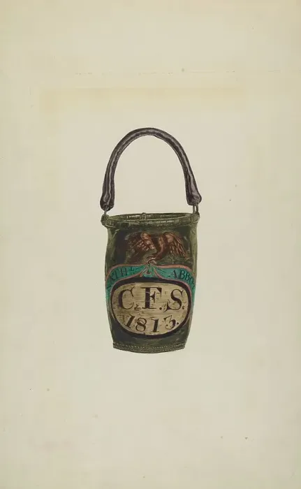 Framed Print : Fire Bucket, c. 1939. Creator: Marion E. Herrick Framed Print : Fire Bucket, c. 1939. Creator: Marion E. Herrick