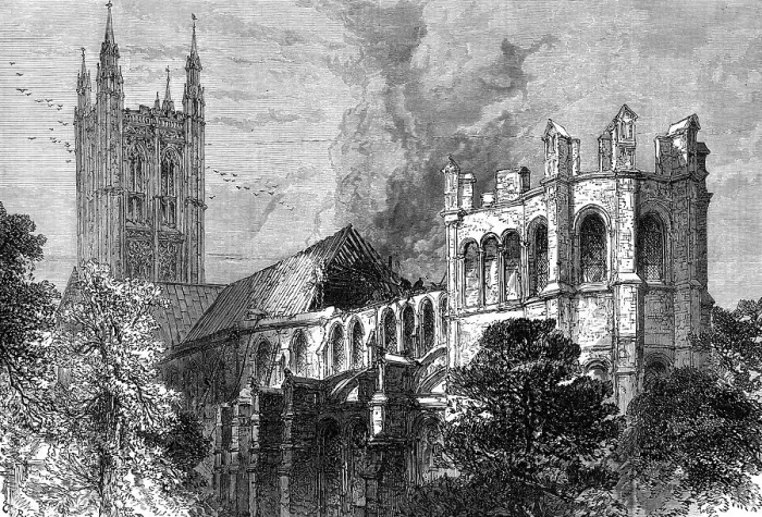 Framed Print : The fire at Canterbury Cathedral, 1872. Creator: Unknown Framed Print : The fire at Canterbury Cathedral, 1872. Creator: Unknown