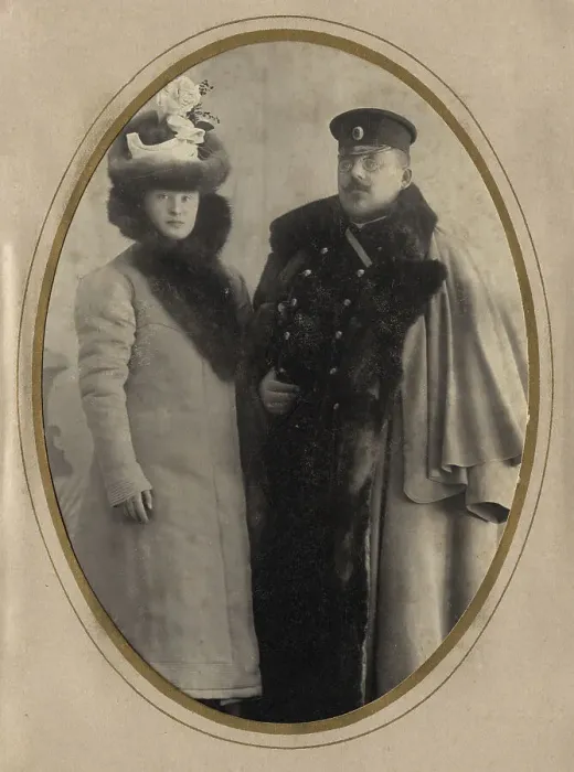 Framed Print : Fire Chief A. F. Domishkevich in the Winter Uniform of a Firefighter (With His Wife), 1901. Creator: N. A. Lavrov Framed Print : Fire Chief A. F. Domishkevich in the Winter Uniform of a Firefighter (With His Wife), 1901. Creator: N. A. Lavrov