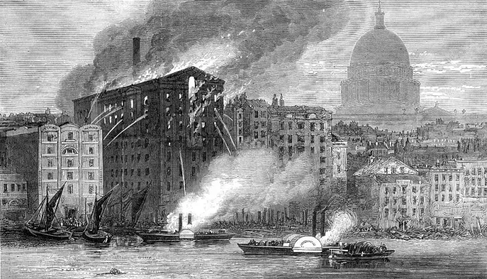 Framed Print : The Fire at the City Flour-Mills in Upper Thames-Street, 1872. Creator: Unknown Framed Print : The Fire at the City Flour-Mills in Upper Thames-Street, 1872. Creator: Unknown