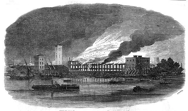 Fire at Cubitt's Building Works, Thames Bank, 1854. Creator: Smyth