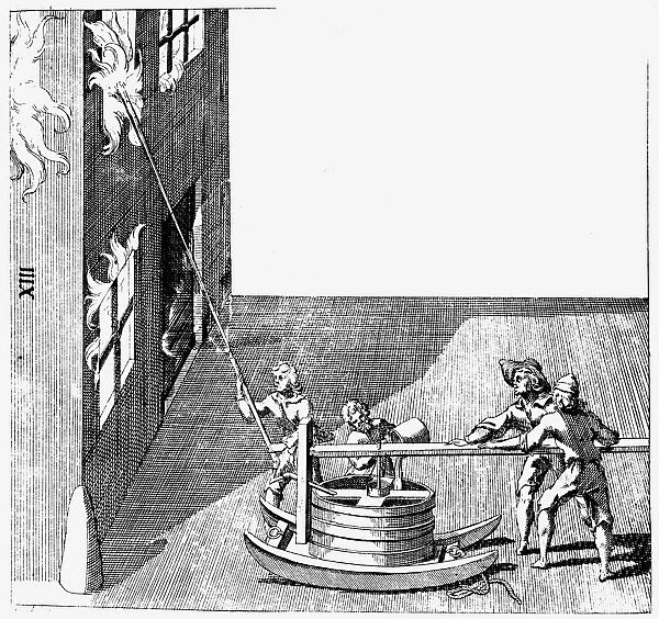 Fire engine, from Isaac de Caus Nouvelle Invention de Lever l Eau Plus Hault, 1664. Artist: Isaac de Caus