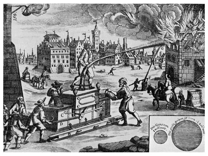 Framed Print : Fire engine on a sledge, 1662 (1956) Framed Print : Fire engine on a sledge, 1662 (1956)