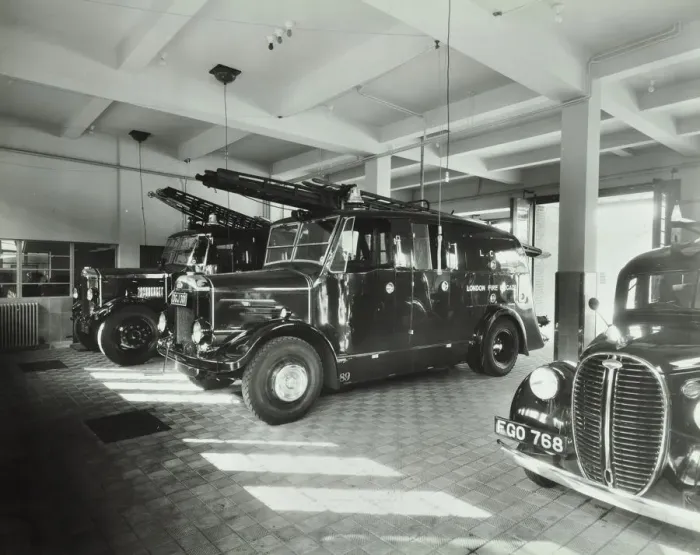 Framed Print : Fire engines at Battersea Fire Station, Este Road, Battersea, London, 1938 Framed Print : Fire engines at Battersea Fire Station, Este Road, Battersea, London, 1938