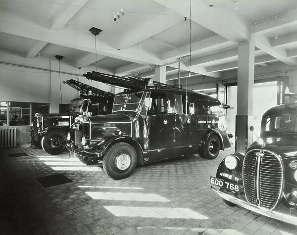 Fire engines at Battersea Fire Station, Este Road, Battersea, London, 1938