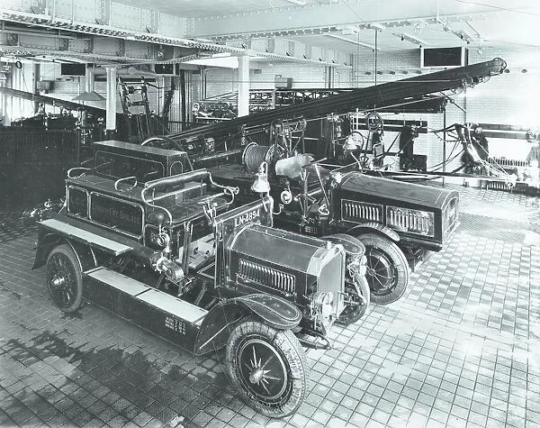 Fire engines at Cannon Street Fire Station, City of London, 1913