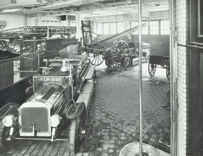 Framed Print : Fire engines and equipment at Cannon Street Fire Station, City of London, 1913 Framed Print : Fire engines and equipment at Cannon Street Fire Station, City of London, 1913
