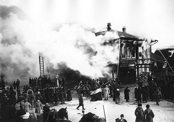 Fire at the Golden Anchor Hotel in Krasnoyarsk, 1908. Creator: LI Vonago