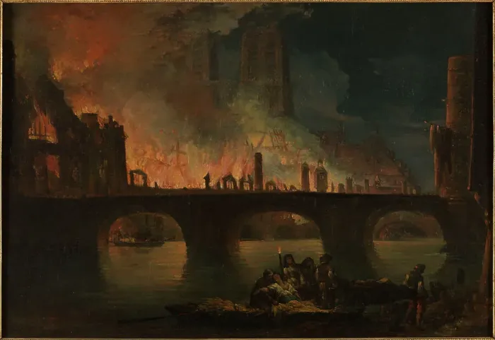 Framed Print : The fire at Hotel Dieu, in 1772, c1772. Creator: Jean Baptiste Francois Genillion Framed Print : The fire at Hotel Dieu, in 1772, c1772. Creator: Jean Baptiste Francois Genillion
