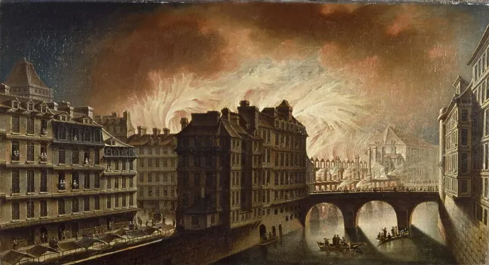Framed Print : Fire at the Hotel-Dieu in 1772, c1772. Creator: Nicolas Raguenet Framed Print : Fire at the Hotel-Dieu in 1772, c1772. Creator: Nicolas Raguenet