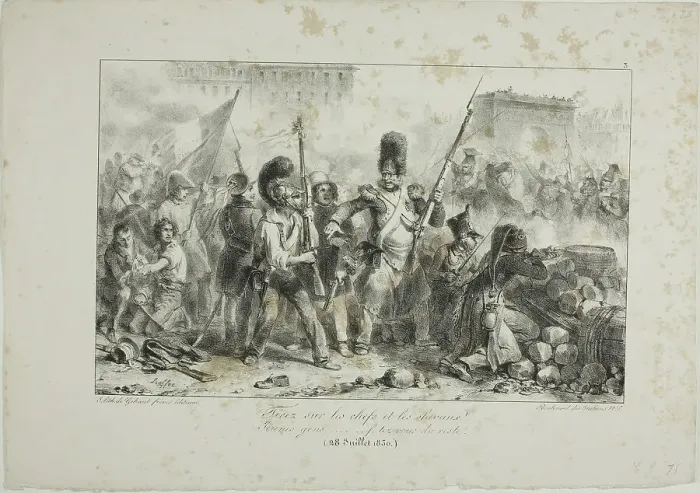 Framed Print : Fire on the Leaders and Cavalry... 1830–31. Creator: Auguste Raffet Framed Print : Fire on the Leaders and Cavalry... 1830–31. Creator: Auguste Raffet