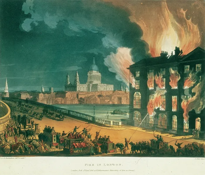 Framed Print : Fire in London, 1791, (c1810). Creators: Thomas Rowlandson, Augustus Charles Pugin. Fire in London, 1791, (c1810) Framed Print : Fire in London, 1791, (c1810). Creators: Thomas Rowlandson, Augustus Charles Pugin. Fire in London, 1791, (c1810)