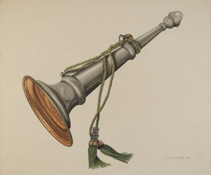 Framed Print : Fire Marshall Trumpet, c. 1939. Creator: Thomas Dooley Framed Print : Fire Marshall Trumpet, c. 1939. Creator: Thomas Dooley