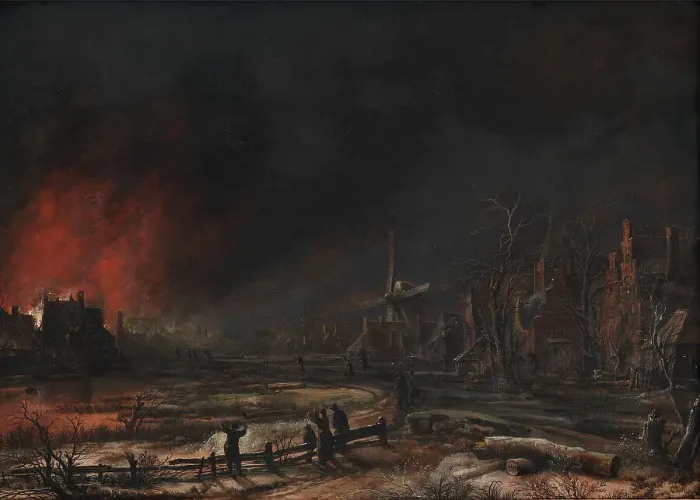 Framed Print : Fire by Night in the Winter, 1618-1677. Creator: Aert van der Neer Framed Print : Fire by Night in the Winter, 1618-1677. Creator: Aert van der Neer