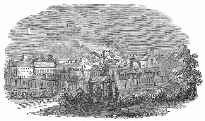 Framed Print : Fire at Parkhurst Prison, Isle of Wight, on Tuesday last, 1850. Creator: Unknown Framed Print : Fire at Parkhurst Prison, Isle of Wight, on Tuesday last, 1850. Creator: Unknown
