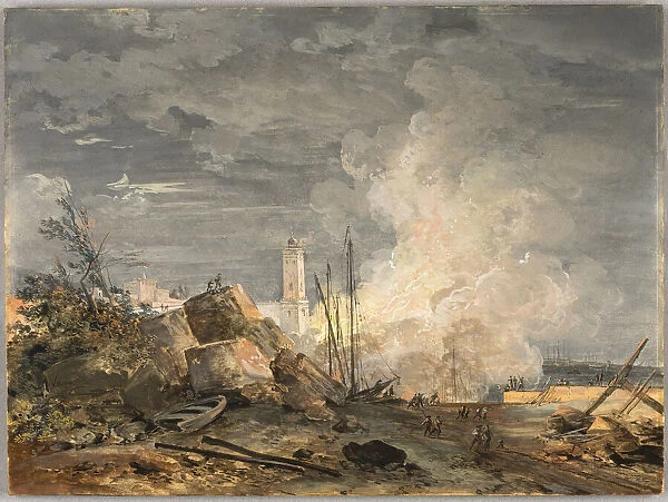 Fire in the Port, 1788. Creator: Louis Gabriel Moreau