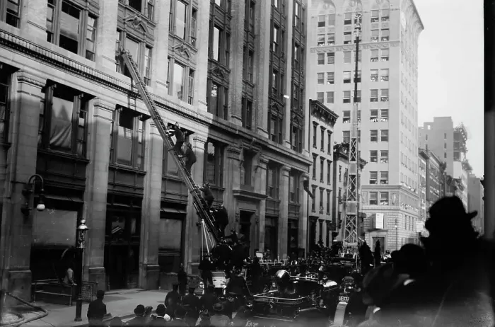 Framed Print : Fire rescue work, 1912. Creator: Bain News Service Framed Print : Fire rescue work, 1912. Creator: Bain News Service