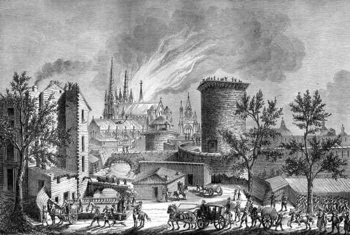 Framed Print : Fire at Saint Andres Cathedral, Bordeaux, France, 25th August 1787 (1882-1884). Artist: Cosson Framed Print : Fire at Saint Andres Cathedral, Bordeaux, France, 25th August 1787 (1882-1884). Artist: Cosson