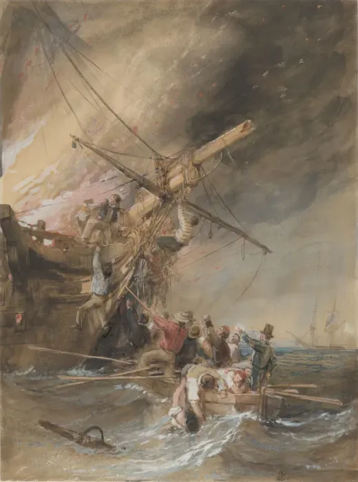 Framed Print : Fire at Sea, 1820-46. Creator: Clarkson Stanfield