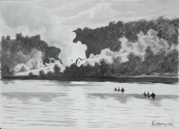 Framed Print : Fire Seen From East Lyme, Connecticut, 1900. Creator: Louis Michel Eilshemius Framed Print : Fire Seen From East Lyme, Connecticut, 1900. Creator: Louis Michel Eilshemius