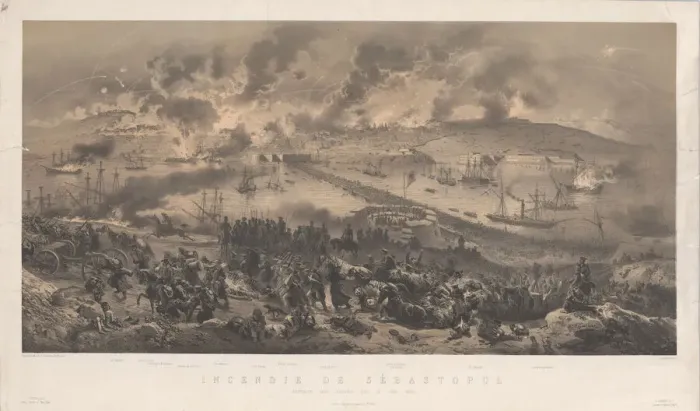 Framed Print : Fire of Sevastopol. Retreat of the Russians on the North Coast, 1855 Framed Print : Fire of Sevastopol. Retreat of the Russians on the North Coast, 1855