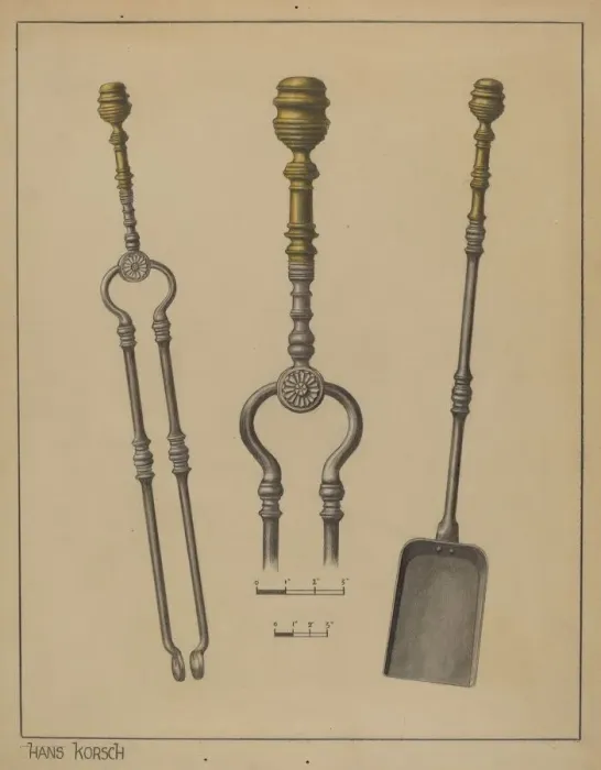 Framed Print : Fire Shovel and Tongs, c. 1937. Creator: Hans Korsch Framed Print : Fire Shovel and Tongs, c. 1937. Creator: Hans Korsch