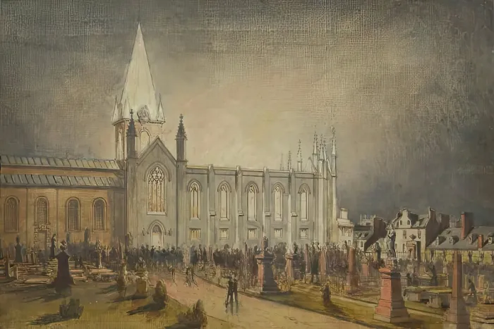 Framed Print : Fire in St Nicholas Kirk, c1874. Creator: Unknown Framed Print : Fire in St Nicholas Kirk, c1874. Creator: Unknown