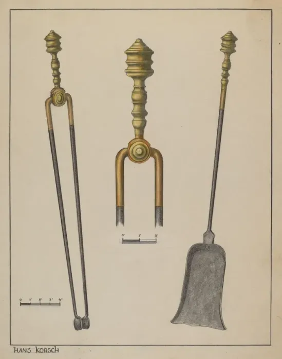 Framed Print : Fire Tongs and Shovel, c. 1937. Creator: Hans Korsch Framed Print : Fire Tongs and Shovel, c. 1937. Creator: Hans Korsch