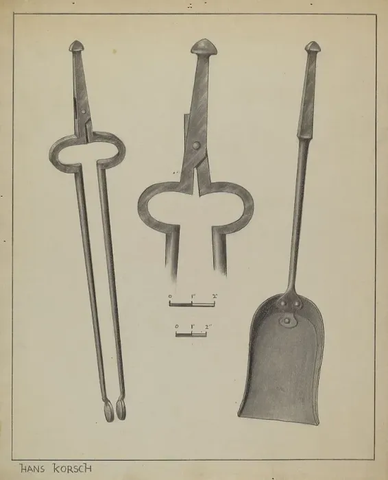 Framed Print : Fire Tongs and Shovel, c. 1937. Creator: Hans Korsch Framed Print : Fire Tongs and Shovel, c. 1937. Creator: Hans Korsch