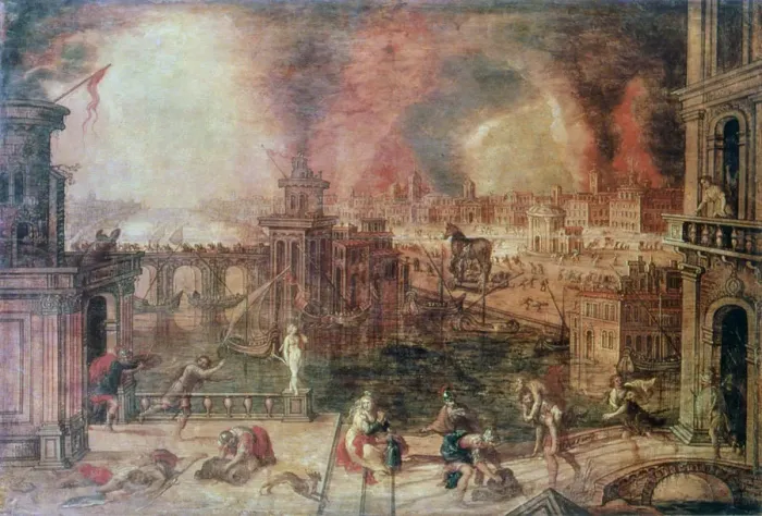 Framed Print : The Fire of Troy, c. late 16th century. Artist: Kerstiaen de Keuninck Framed Print : The Fire of Troy, c. late 16th century. Artist: Kerstiaen de Keuninck